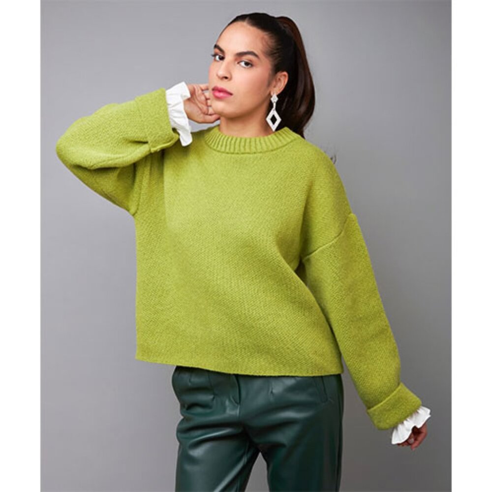 Green Crew Neck Knit Sweater